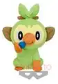 A plush toy of a Grookey holding an Oran Berry.