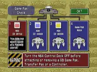 Red, Blue, and Yellow in the Transfer Pak being read by Pokémon Stadium (English).