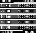 A print of the Blue high score table