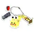 Pikachu keychain (featuring a Pikachu Surfboard, a Reverent Statue, and a Poké Ball)