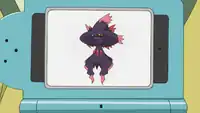 Rhyanna's Pokédex scanning a Mismagius