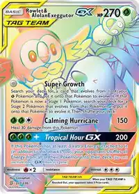 Rainbow Rare print of Rowlet & Alolan Exeggutor-GX from the Unified Minds set.