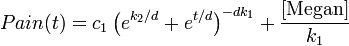   Pain(t) = {c_1 \left(e^{k_2/d} + e^{t/d}\right)}^{-dk_1} + \frac{[\text{Megan}]}{k_1}