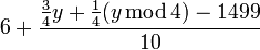 6 + \frac {\frac34 y + \frac14 (y \operatorname{mod} 4) - 1499} {10}