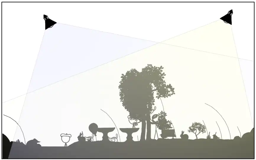 1663 garden Blue yellow Beret Guy in Birdbath and balloon bird cats Megan holding wavy straw.png