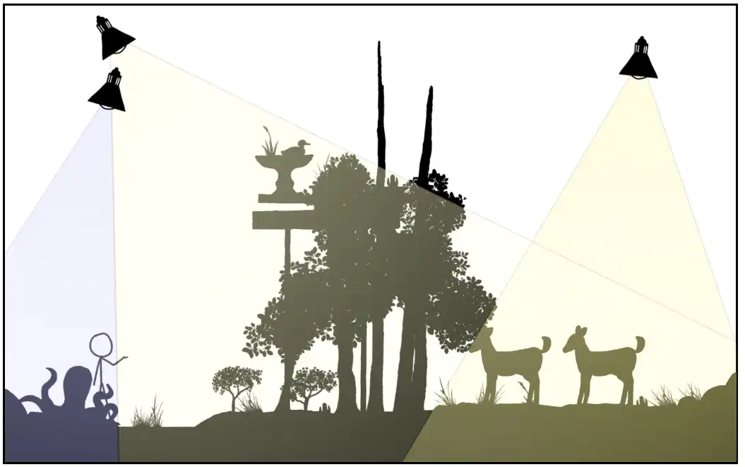 1663 garden Cueball talks to deer duck in birdbath.png