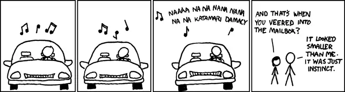 As far as treachery-as-driving-music goes, Katamari music is matched only by Guitar Hero music.