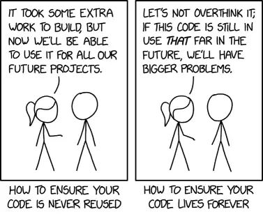 Surely (no one/everyone) will (recognize how flexible and useful this architecture is/spend a huge amount of effort painstakingly preserving and updating this garbage I wrote in 20 minutes)