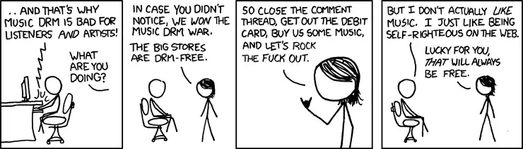Just yesterday I bought my first non-DRM'd songs (The Last Vegas, in keeping with my 'I only listen to things from Guitar Hero' theme).