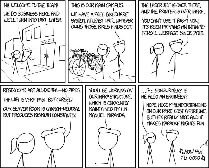 'So we just have a steady flow of metal piling up in our server room? Isn't that a problem?' 'Yeah, you should bring that up at our next bismuth meeting.'