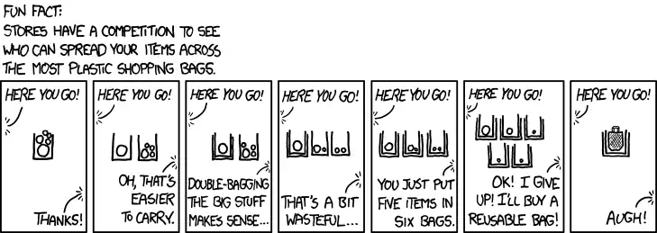 The high I feel when I actually remember to bring my reusable bags to the store--and take them inside rather than leaving them in the parked car--can last for days.