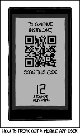 Remember, the installer is watching the camera for the checksum it generated, so you have to scan it using your own phone.