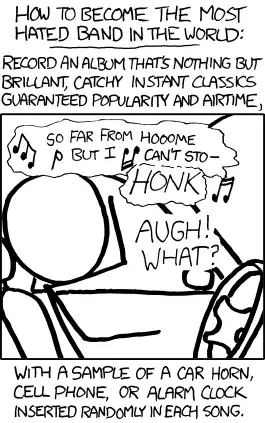 There are two or three songs out there with beeps in the chorus that sound exactly like the clock radio alarm I had in high school, and hearing it makes me think my life since junior year has been a dream I'm about to wake up from.