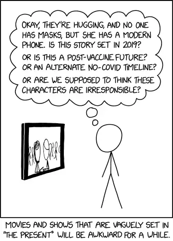 She referenced Billie Eilish, so this must be getting pretty close to the pandemic. But we've seen the last two years in-universe, so if it's set in the future, they must be in at least 2023 by now. [*adds thumbtacks and string to wall*]