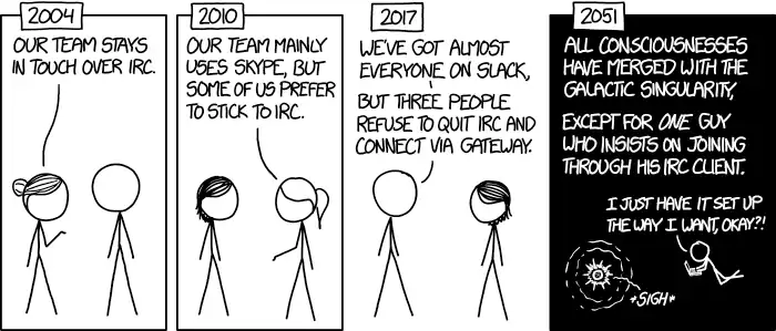 2078: He announces that he's finally making the jump from screen+irssi to tmux+weechat.