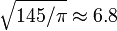 \sqrt{145/\pi} \approx 6.8
