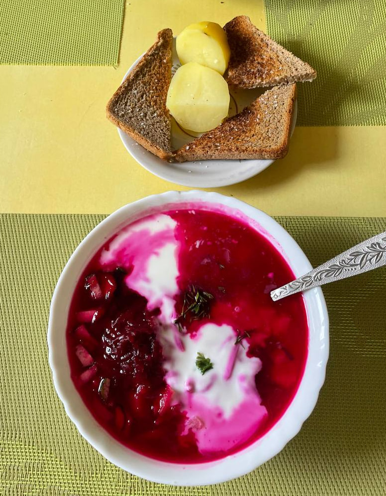 Lithuanian Cold Borscht in a bowl