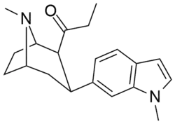 Indolylcf. the Tamagnan series of phenyltropanes for examples with a methylene unit spacer breaking up the indole.