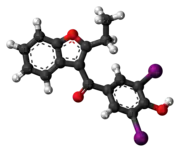 Ball-and-stick model of the benziodarone molecule