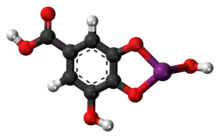 Ball-and-stick model of the bismuth subgallate molecule