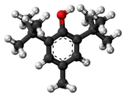 Ball-and-stick model of the butylated hydroxytoluene molecule
