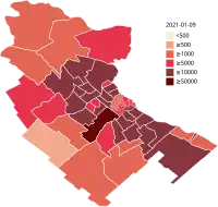 Number of confirmed COVID-19 cases by jurisdiction in Greater Buenos Aires.