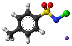 Ball-and-stick model of the component ions of chloramine-T