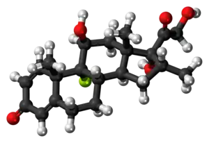 Ball-and-stick model of the dexamethasone molecule