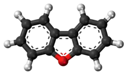 Ball-and-stick model of the dibenzofuran molecule