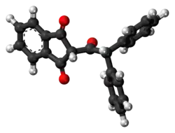 Ball-and-stick model of the diphenadione molecule