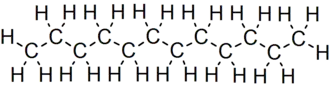 Skeletal formula of dodecane with all implicit carbons shown, and all explicit hydrogens added