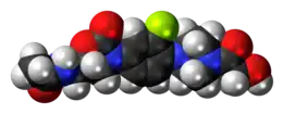 Space-filling model of the eperezolid molecule