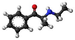 Ball-and-stick model of the ethcathinone molecule