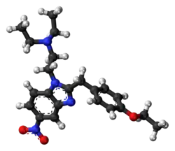 Ball-and-stick model of the etonitazene molecule