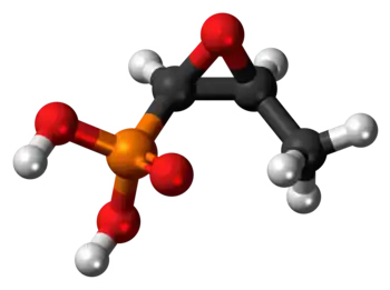 Ball-and-stick model of the fosfomycin molecule