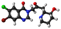 Ball-and-stick model of the halofuginone molecule