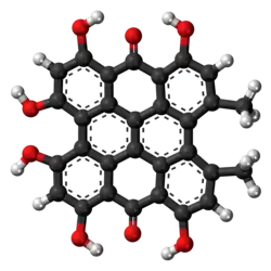 Ball-and-stick model of the hypericin molecule