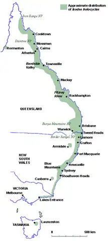 Distribution of Australian paralysis tick