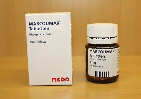 An Austrian package and bottle of Marcoumar