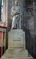 1825 memorial to Jenner by Robert William Sievier, in Gloucester Cathedral