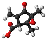 Ball-and-stick model of the methylenomycin A molecule