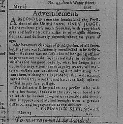 Runaway advertisement from the May 24, 1796, Pennsylvania Gazette, Philadelphia, Pennsylvania.