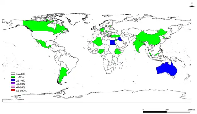 Prevalence estimates of Escherichia coli in different countries.[4]