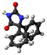 Ball-and-stick model of the phenytoin molecule