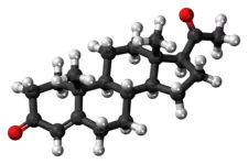 A ball-and-stick model of progesterone.