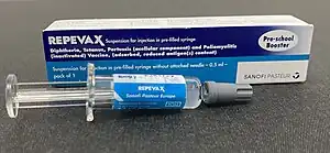 REPEVAX (dTaP/IPV), for use from 3 years of age as a booster following primary immunization and for passive protection against pertussis in early infancy following maternal immunization[20]