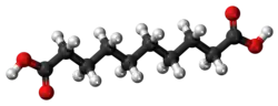 Ball-and-stick model of the sebacic acid molecule