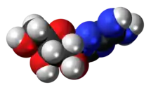 Ball-and-stick model of the taribavirin molecule