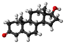 A ball-and-stick model of testosterone.
