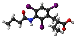 Ball-and-stick model of the tyropanoic acid molecule